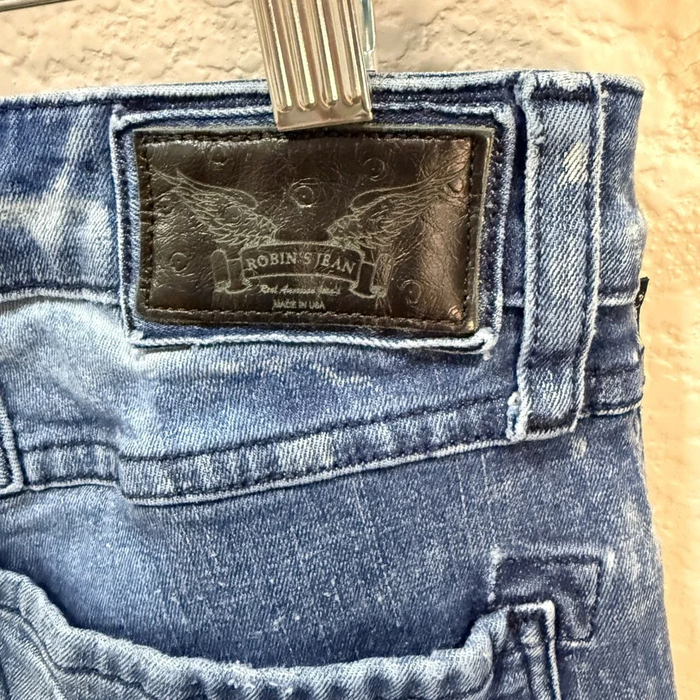 Robin's Jean Mens Blue Denim Biker Moto Jeans Zipper Detail Size 36 USA Made